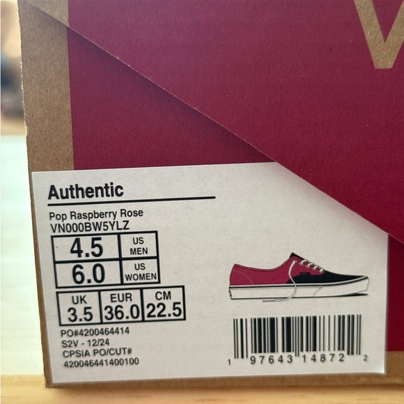 Vans Authentic Pop Raspberry Rose Black Canvas Low Top Sneakers Womens US 6 NEW - Picture 8 of 8